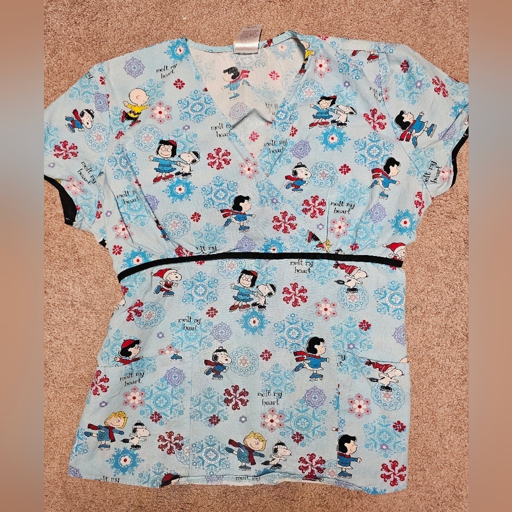 Peanuts Womens Holiday Scrub Top